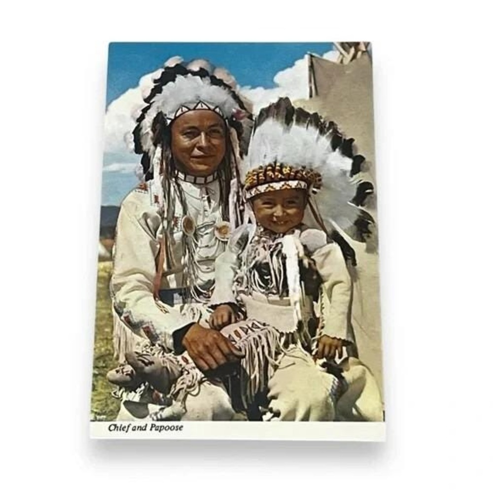 Postcard Chief and Papoose Native Americans Chrome Card C249